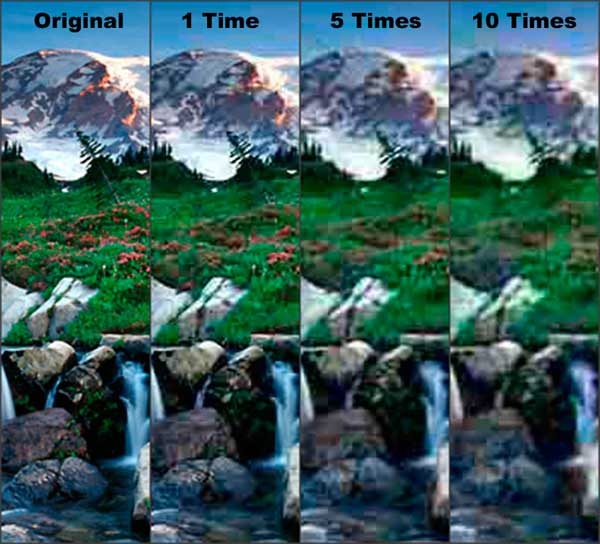 Mt. Rainier after being subjected to repeated JPEG compression