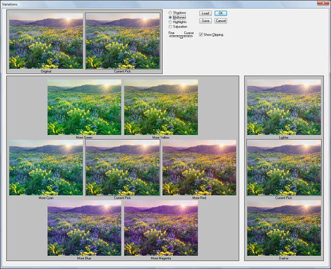 The old Variations dialog in Photoshop